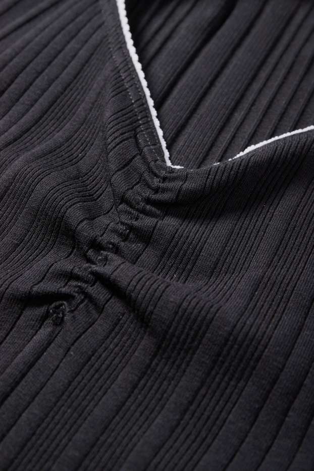 Dames - Korte longsleeve - geribd - zwart