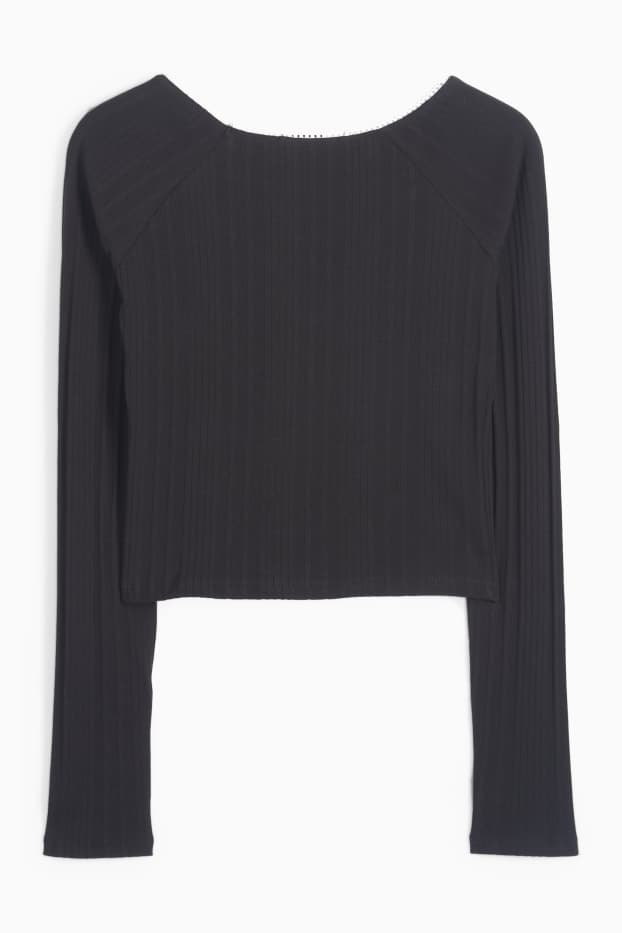 Dames - Korte longsleeve - geribd - zwart