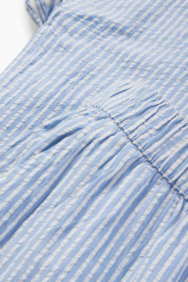 Femei - Pantaloni de stofă - talie medie - wide leg - cu dungi - alb / albastru deschis
