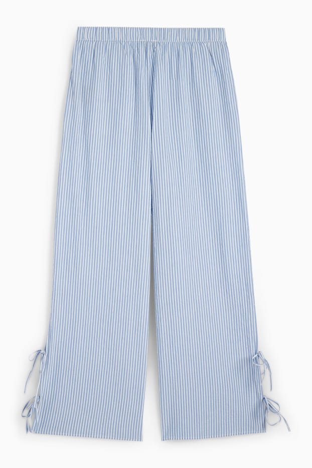 Femei - Pantaloni de stofă - talie medie - wide leg - cu dungi - alb / albastru deschis