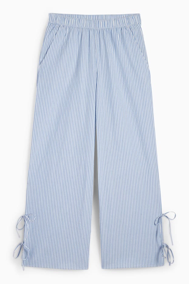 Femei - Pantaloni de stofă - talie medie - wide leg - cu dungi - alb / albastru deschis