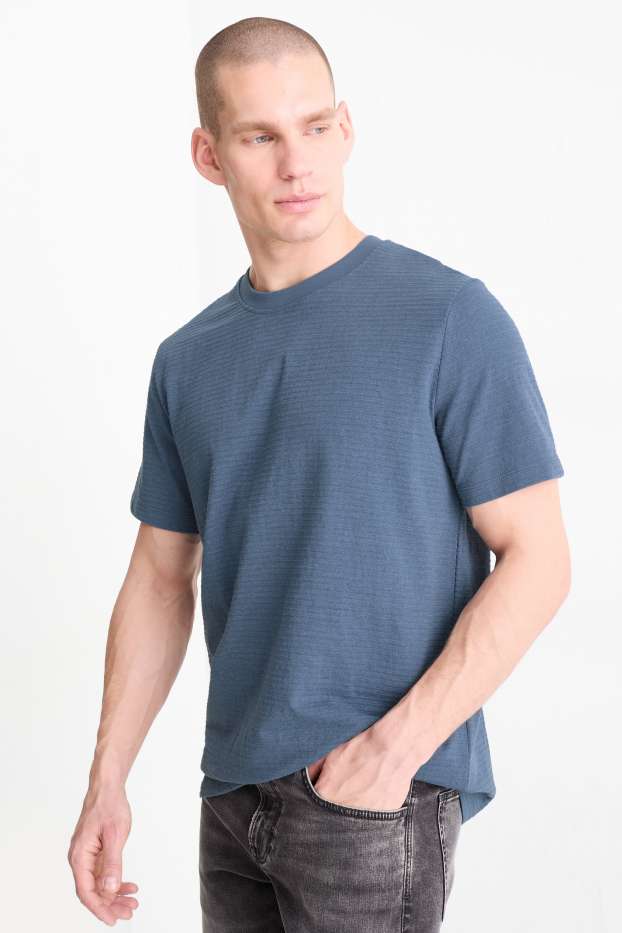 Uomo - T-shirt - regular fit - tessuto tramato - blu melange