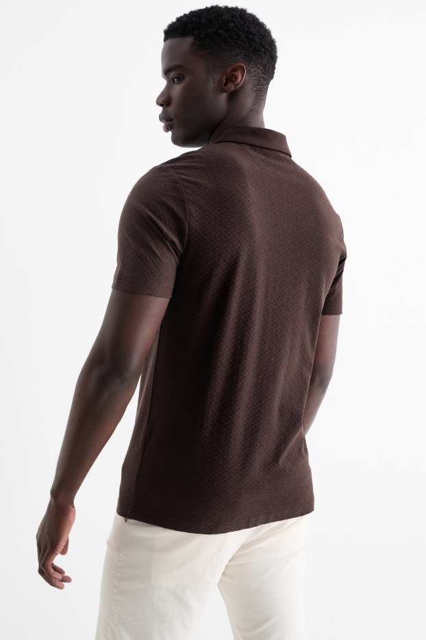 Heren - Poloshirt - met structuur - donkerbruin