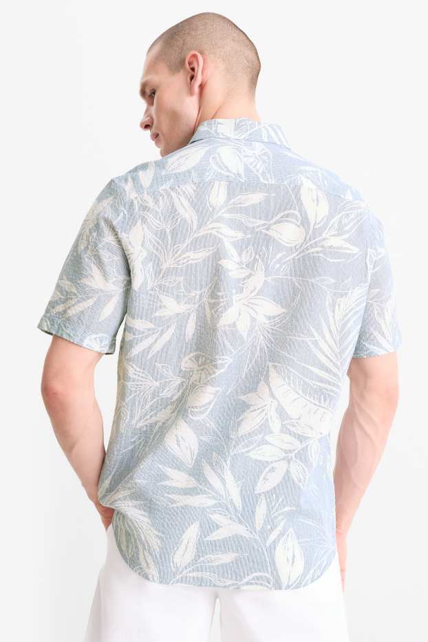 Hommes - Chemise - regular fit - col kent - à rayures - texturée - bleu
