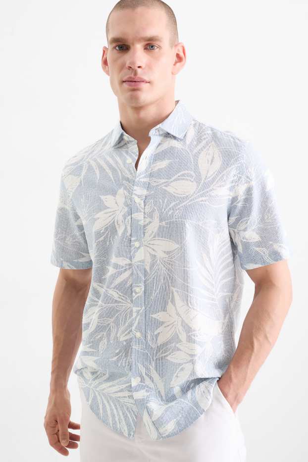 Hommes - Chemise - regular fit - col kent - à rayures - texturée - bleu