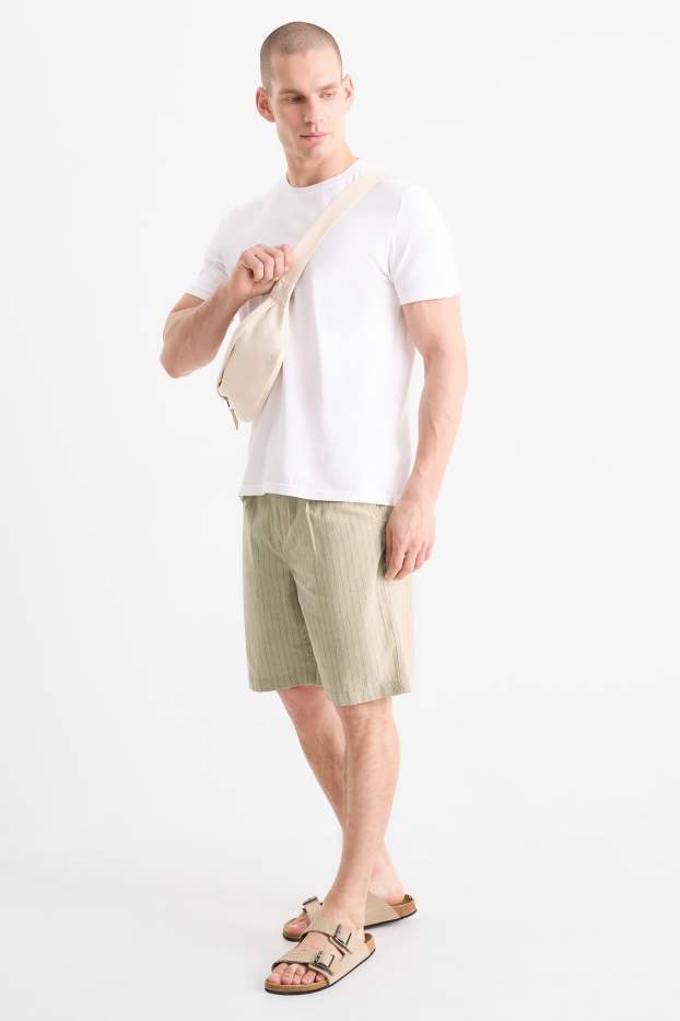 Herren - Shorts mit Leinen-Anteil - Nadelstreifen - beige
