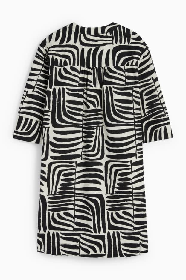 Donna - Caftano con scollo a V - misto lino - con motivi - nero / beige