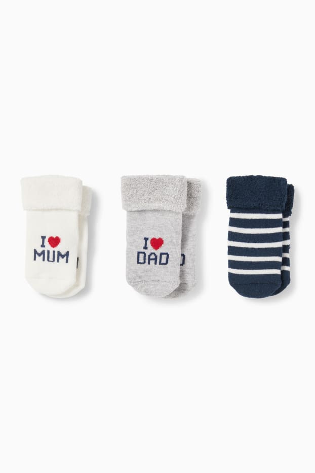 Miminka - chlapci - Multipack 3 ks - mum & dad - ponožky s motivem pro novorozence - bílá