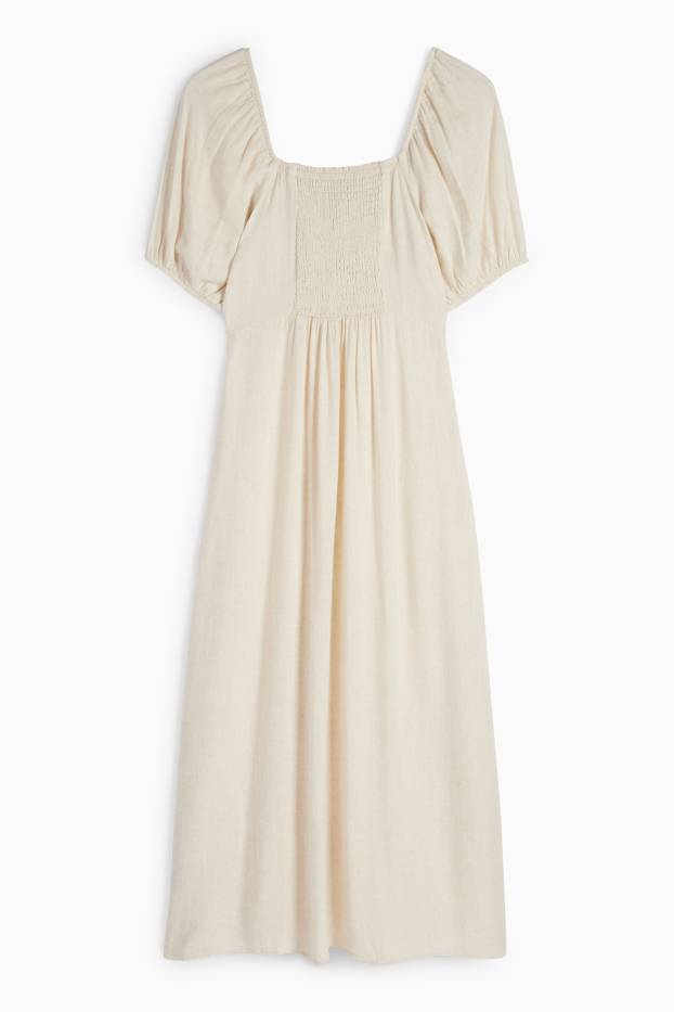 Femmes - Robe empire avec teneur en lin - beige clair