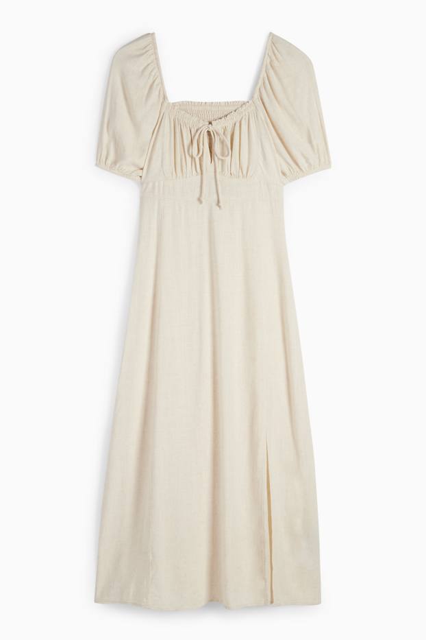Femmes - Robe empire avec teneur en lin - beige clair