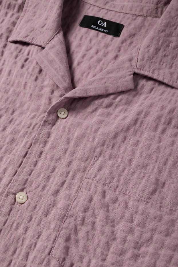Uomo - Camicia - relaxed fit - revers - a quadretti - viola chiaro