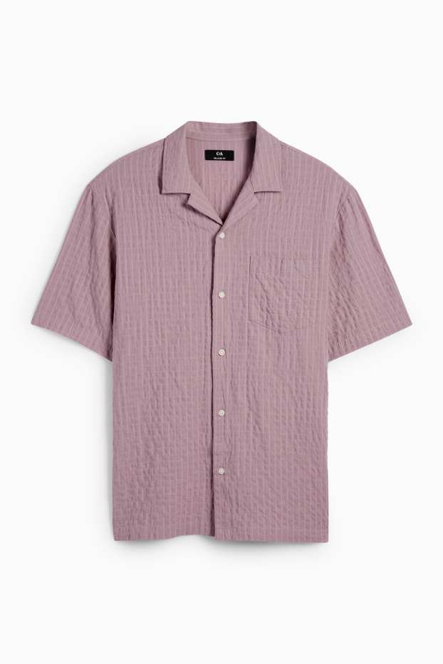 Uomo - Camicia - relaxed fit - revers - a quadretti - viola chiaro