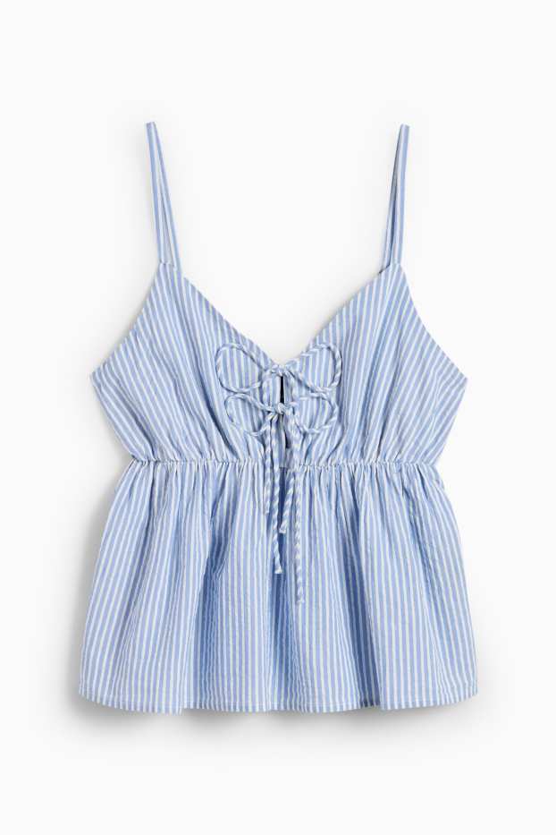 Dámské - Krátký top - pruhovaný - bílá / světle modrá