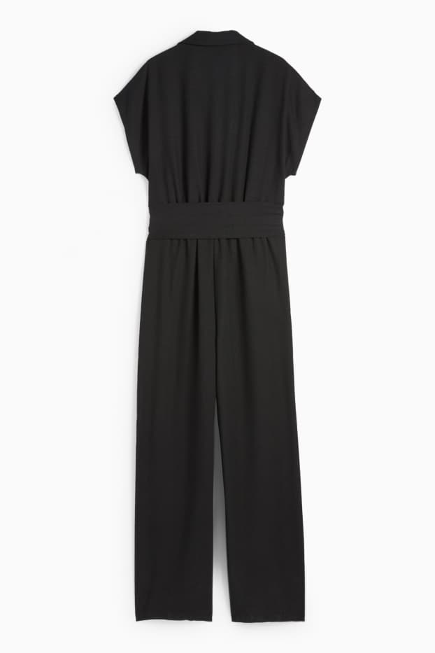 Dames - Jumpsuit met riem - zwart