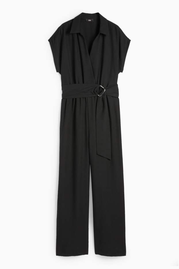Dames - Jumpsuit met riem - zwart