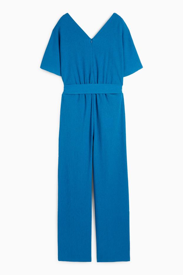 Dames - Jumpsuit - met structuur - donkerblauw