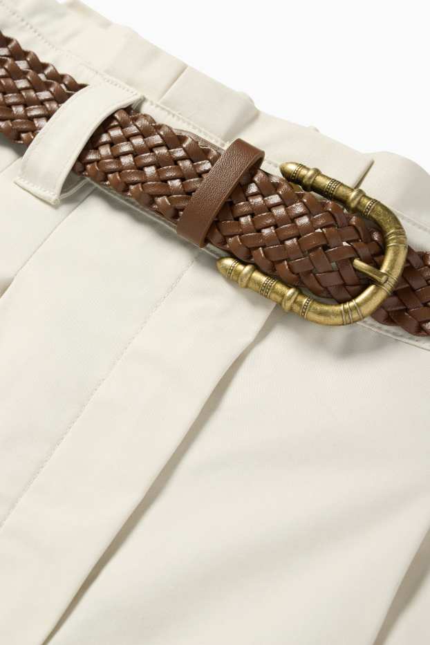 Dámské - Šortky s páskem - high waist - světle béžová
