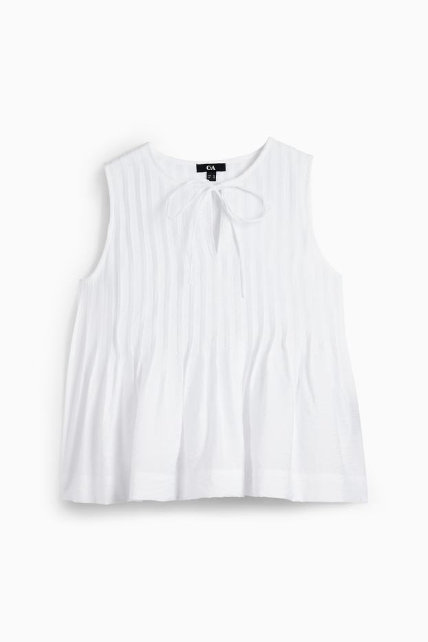 Dámské - Plisovaná halenka bez rukávů - bílá