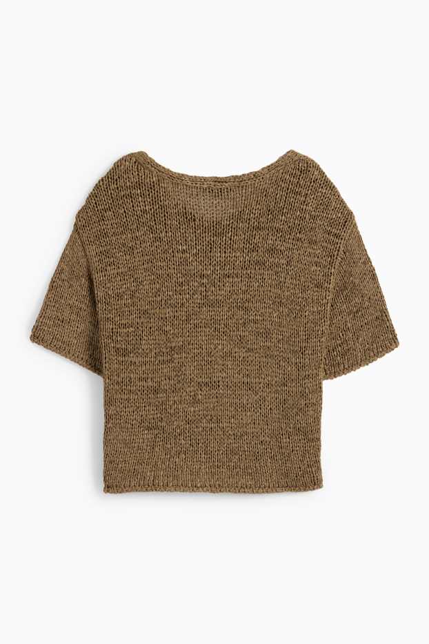 Femmes - Pull en maille avec encolure en V - manches courtes - vert
