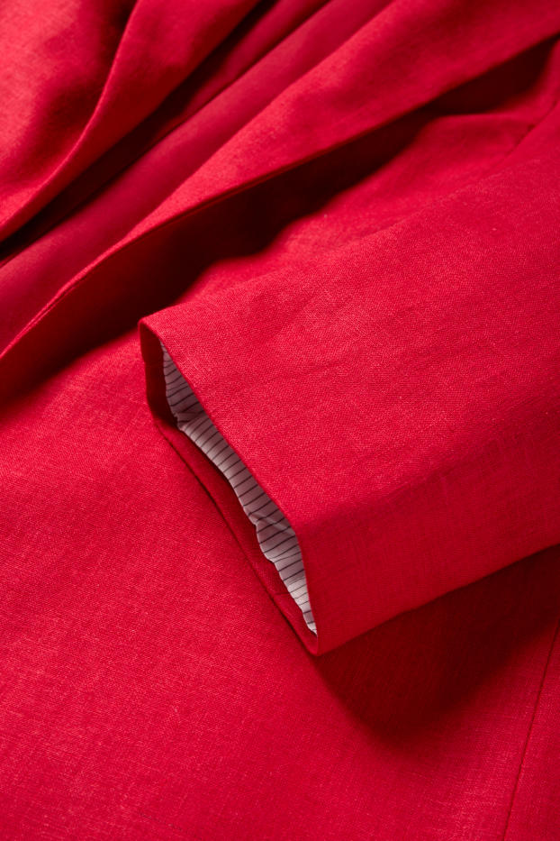 Femmes - Blazer long - relaxed fit - lin mélangé - rouge foncé