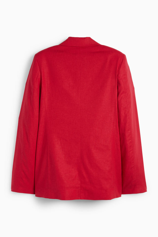 Femmes - Blazer long - relaxed fit - lin mélangé - rouge foncé