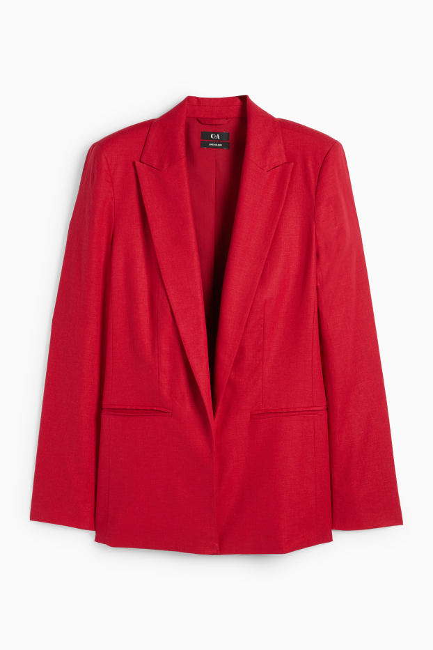 Femmes - Blazer long - relaxed fit - lin mélangé - rouge foncé