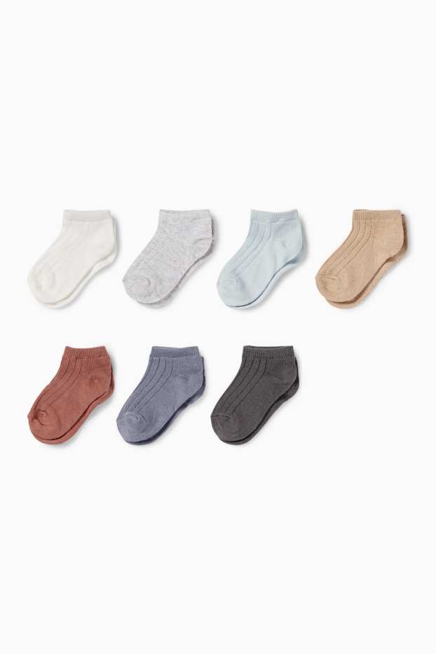 Baby: jongens - Set van 7 paar - baby-sneakersokken - geribd - donkergrijs