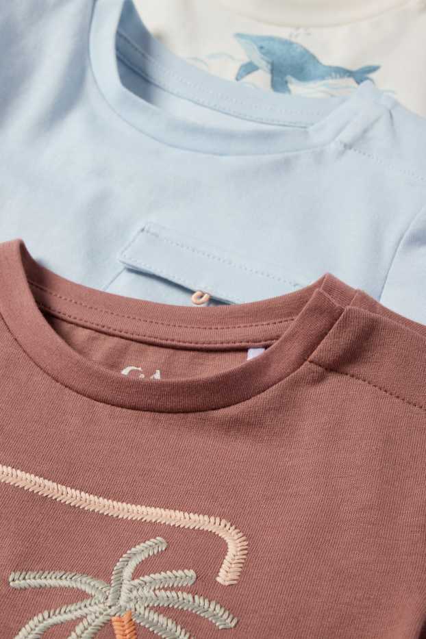 Nadó nen - Paquet de 3 - platja i animals del mar - samarreta de màniga curta per a nadó - blau clar