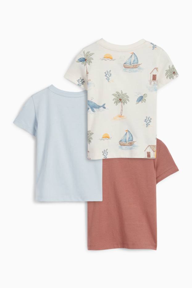 Nadó nen - Paquet de 3 - platja i animals del mar - samarreta de màniga curta per a nadó - blau clar