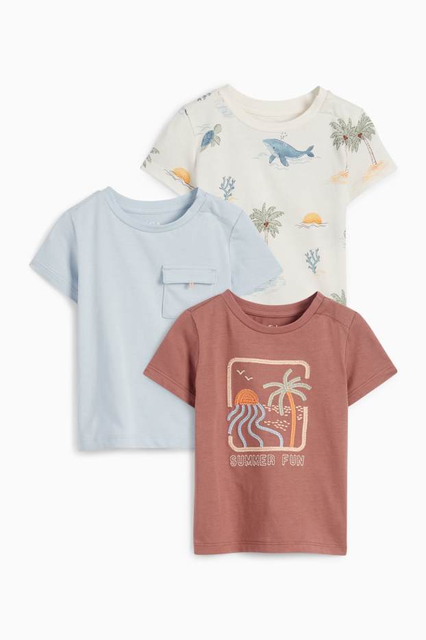 Nadó nen - Paquet de 3 - platja i animals del mar - samarreta de màniga curta per a nadó - blau clar