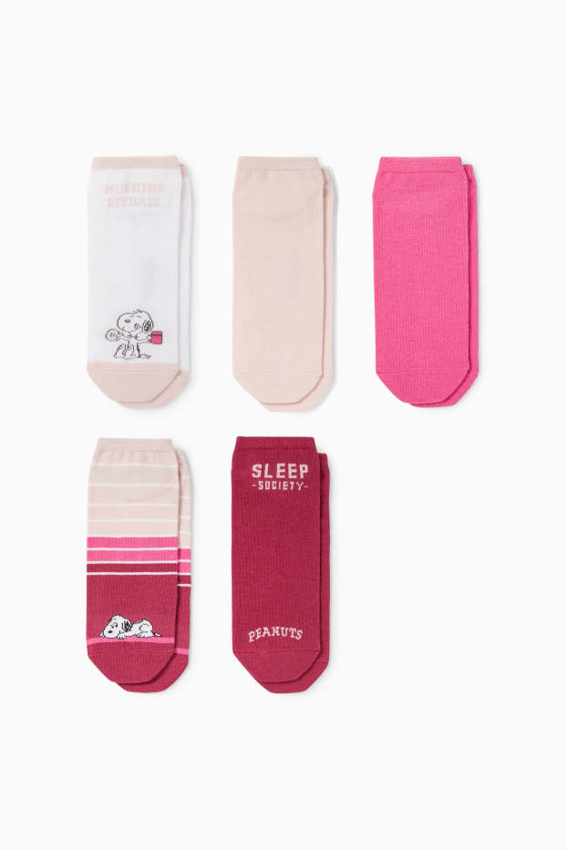 Women - Multipack of 5 - trainer socks with motif - Snoopy - dark rose