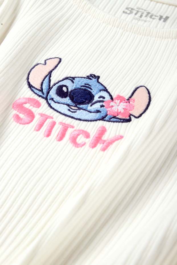 Bambine - Lilo & Stitch - top con nodo - a costine - bianco crema