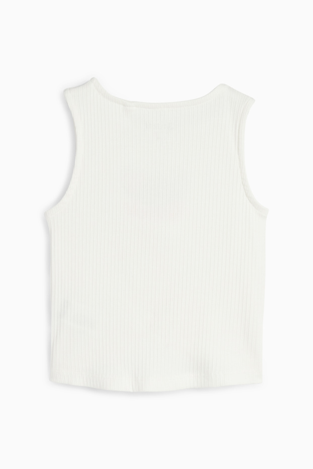 Bambine - Lilo & Stitch - top con nodo - a costine - bianco crema