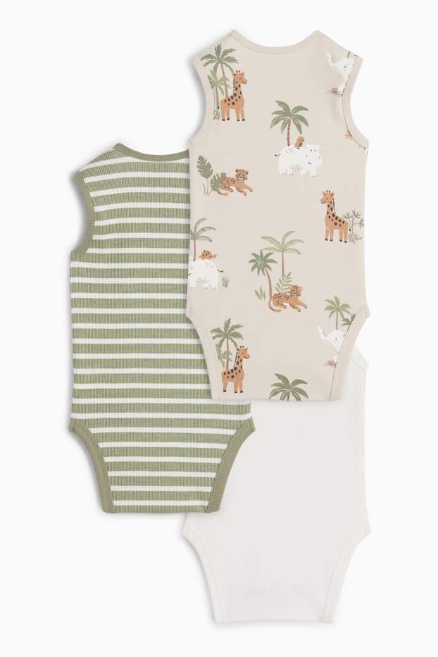 Unisex - Multipack 3er - Wildtiere - Baby-Body - hellbeige