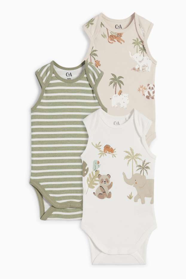 Unisex - Set van 3 - wilde dieren - rompertje - licht beige