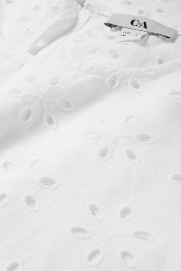 Dames - Blousetop - Broderie Anglaise - wit