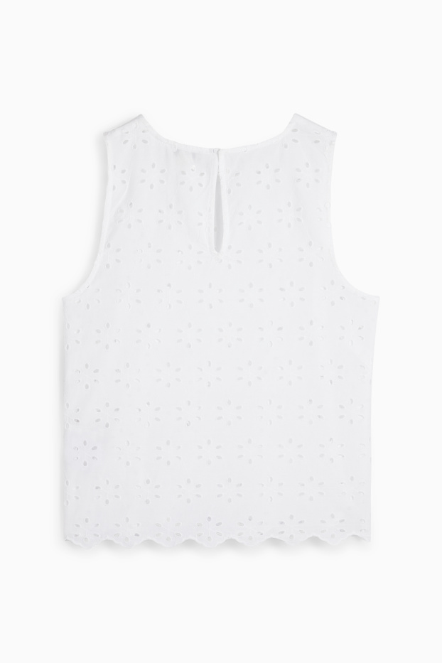 Dames - Blousetop - Broderie Anglaise - wit