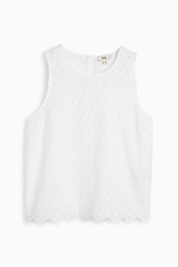 Dames - Blousetop - Broderie Anglaise - wit