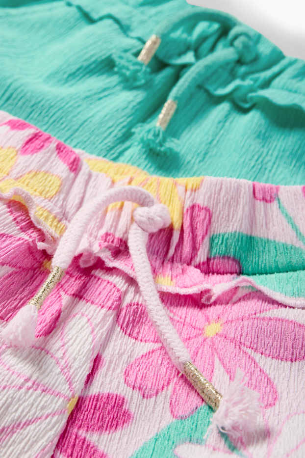 Děti - dívky - Multipack 2 ks - květinový motiv - šortky - růžová/tyrkysová