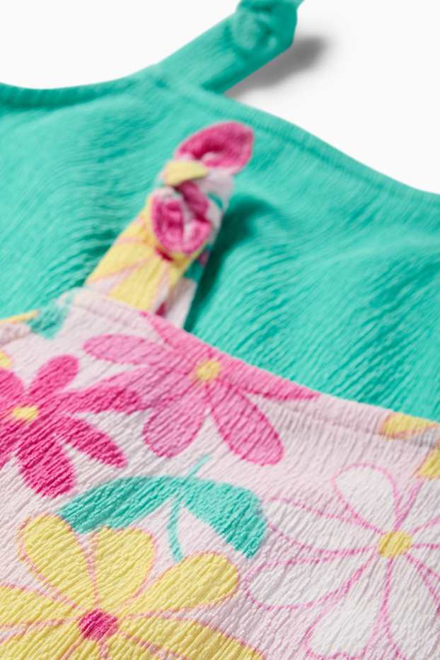Enfants filles - Lot de 2 - fleurs - hauts - vert / rose