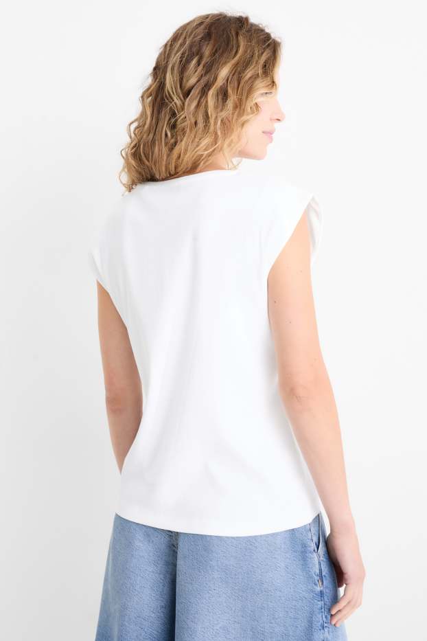 Donna - Top basic - a coste - bianco