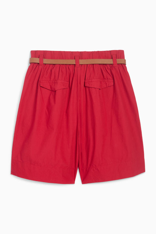 Damen - Shorts mit Gürtel - High Waist - dunkelrot