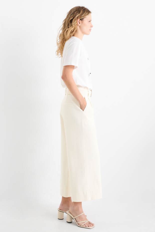 Femmes - Pantalon de toile avec ceinture - high waist - wide leg - blanc crème