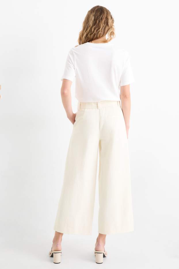 Femmes - Pantalon de toile avec ceinture - high waist - wide leg - blanc crème