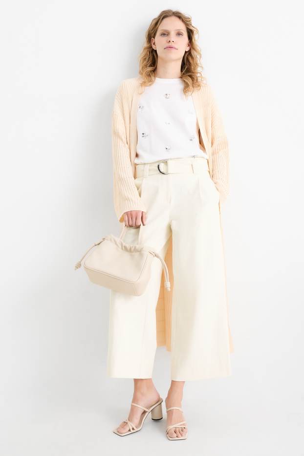 Femmes - Pantalon de toile avec ceinture - high waist - wide leg - blanc crème