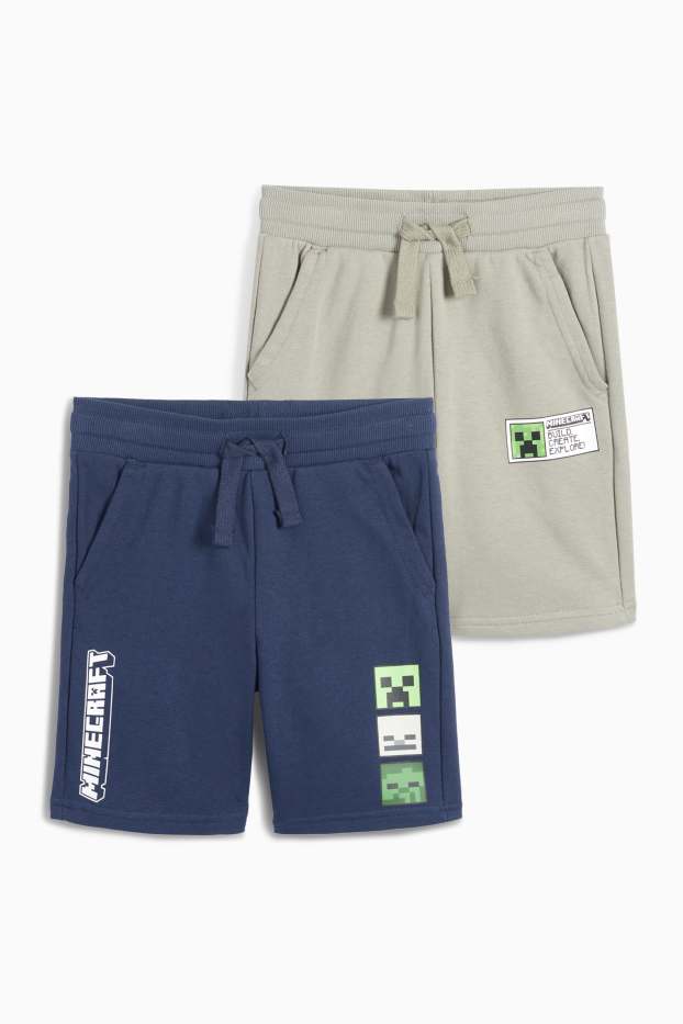 Kinder Buben - Multipack 2er - Minecraft - Sweatshorts - blau / grau