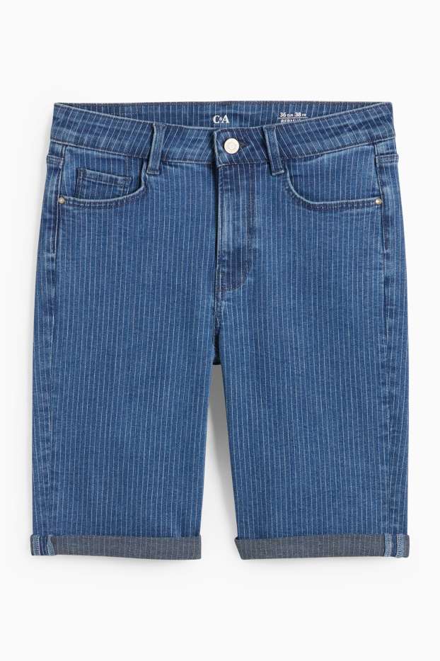 Donna - Bermuda di jeans - vita media - LYCRA® - design gessato - jeans blu