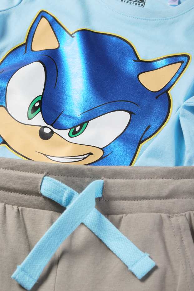 Kinderen: jongens - Sonic - set - T-shirt en sweatshorts - 2-delig - blauw / grijs