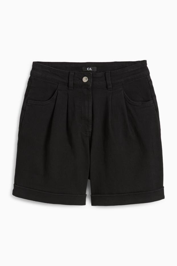 Donna - Shorts di jeans - vita alta - nero