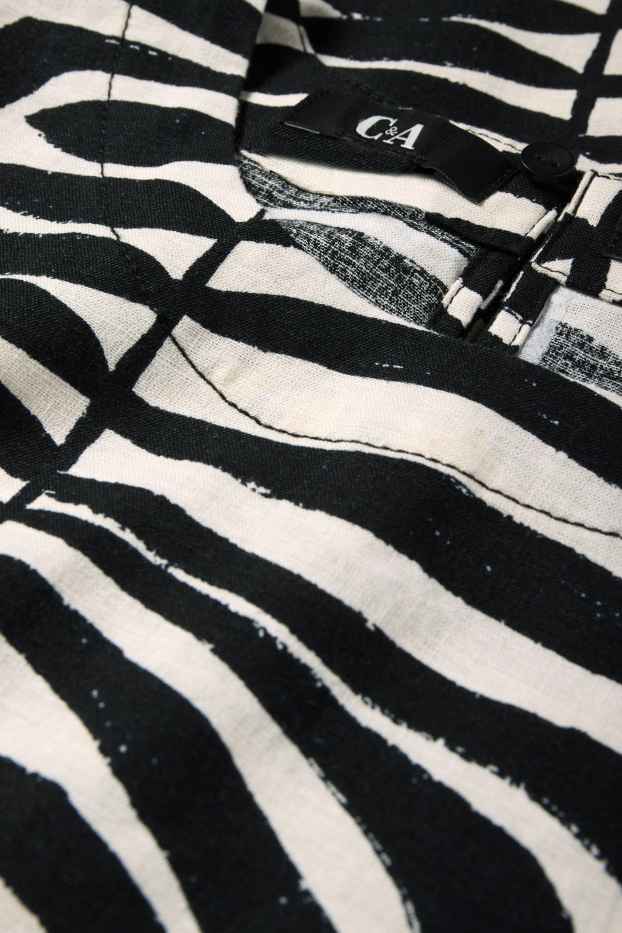 Women - Blouse top - linen blend - patterned - black / beige